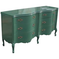 Outstanding French Louis XIV Green Lacquered Dresser with Brass Handles