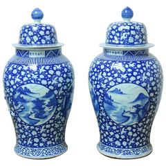 Monumental Pair of Chinese Blue and White Temple Ginger Jar Vases 7
