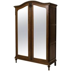 Antique Stunning French Art Nouveau Wardrobe with Original Beveled Glass Doors