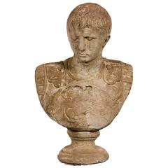 Vintage Italian Portland Cement Bust of a Roman Emperor