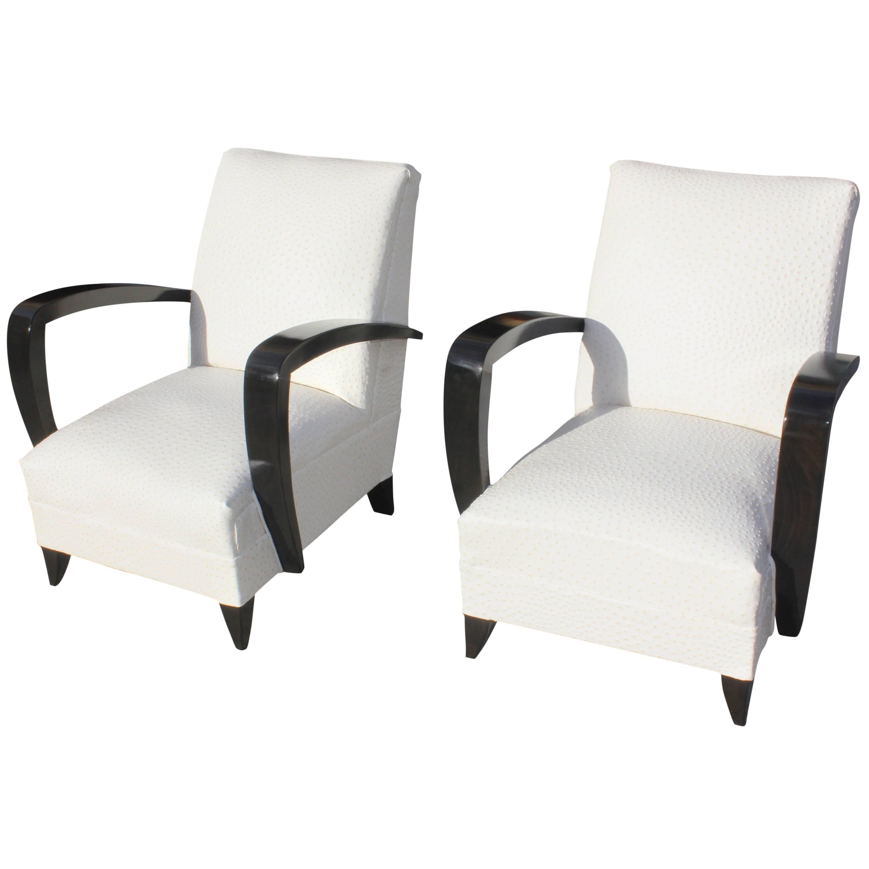 Elegant Pair of French Art Deco Armchairs or Club Chairs Attributed to Rene Prou