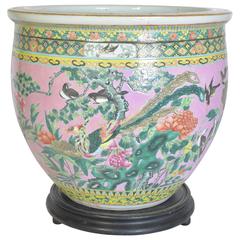 Vintage Hand-Painted Chinese Jardiniere with Peacocks