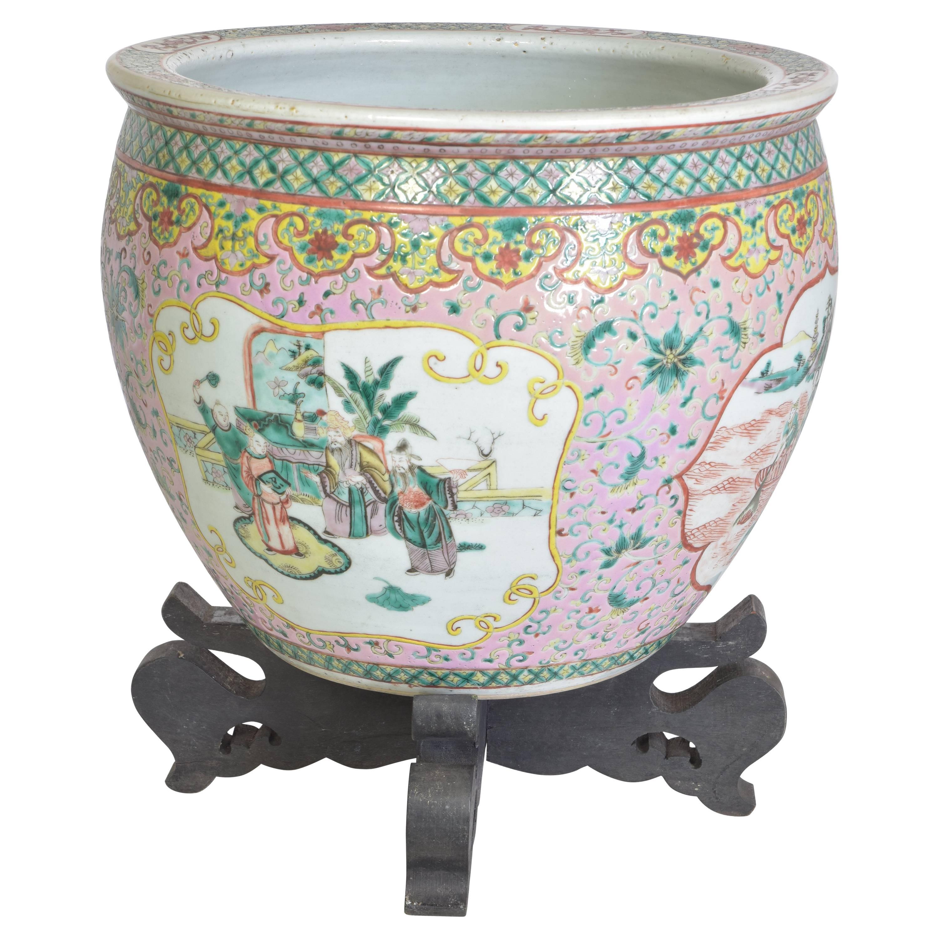 Hand-painted Chinese Jardiniere on Stand