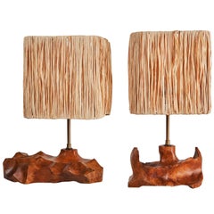Vintage Pair of French Sculpted Wood Table Lamps