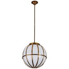 Large Brass and Glass Pendant in the style of Arredoluce
