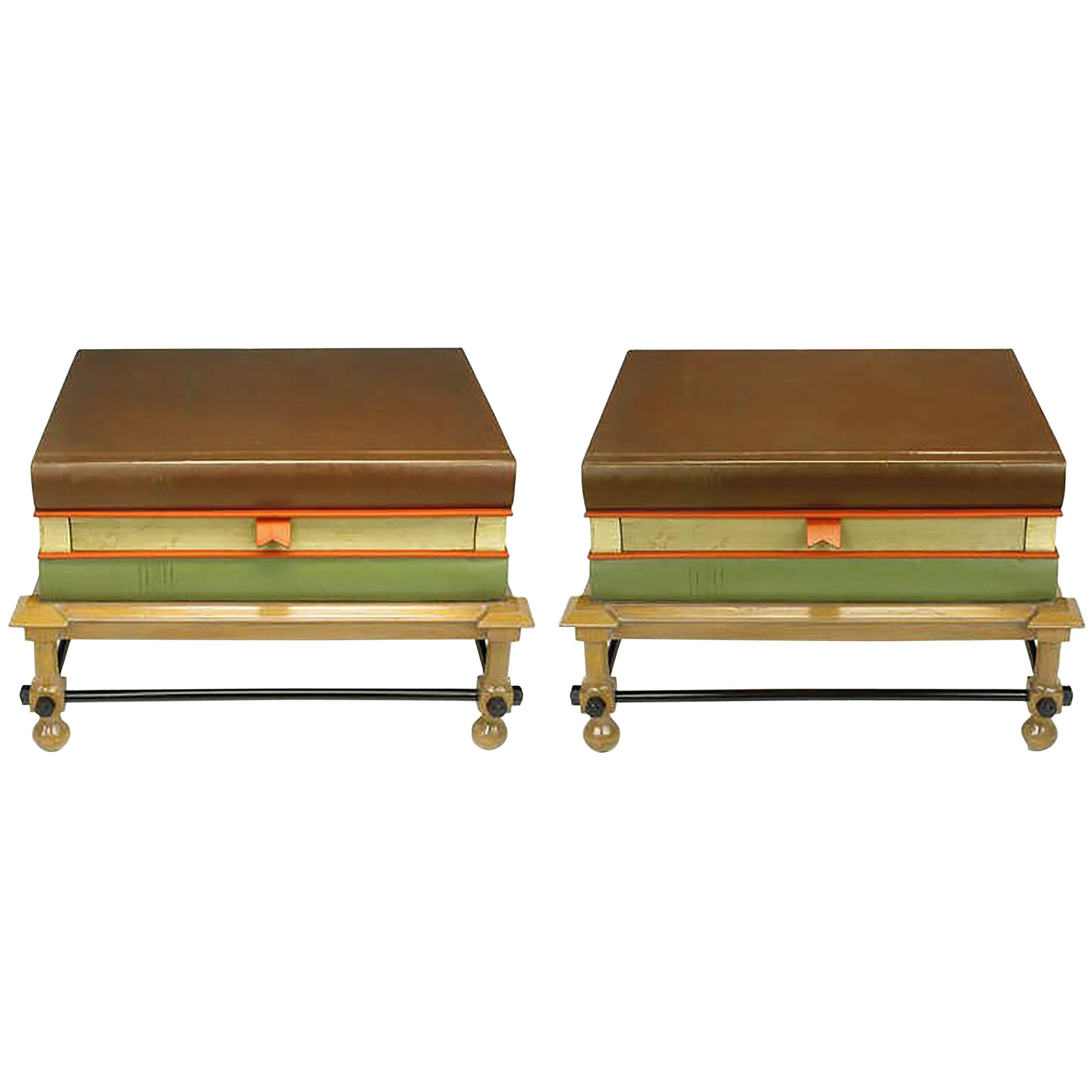 Pair of Rare John Dickinson Stacked Books End Tables