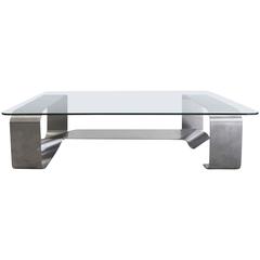 Mid-Century Stainless Steel Ribbon Coffee Table Attributed to Michel Boyer