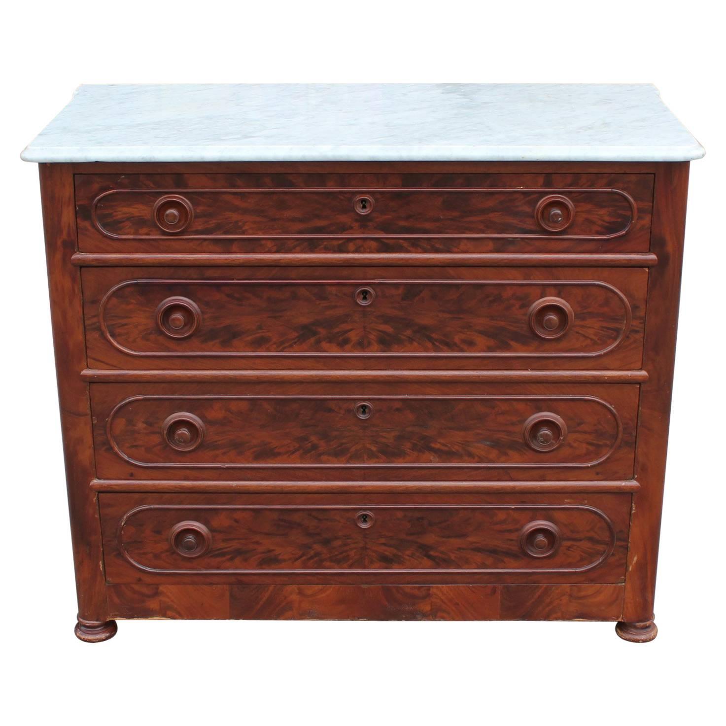 Carrara Marble with Bold Flamed Grain Four-Drawer Chest
