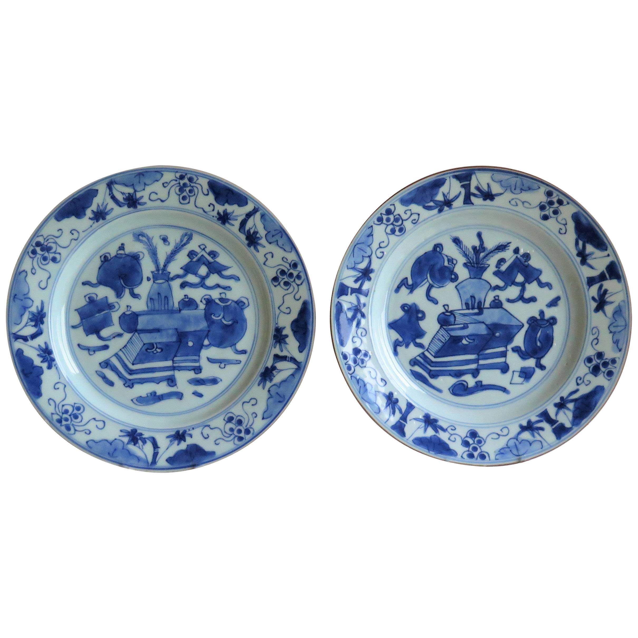 Fine Pair of Chinese Porcelain Plates Blue and White, 18th Century Qing Ca 1735