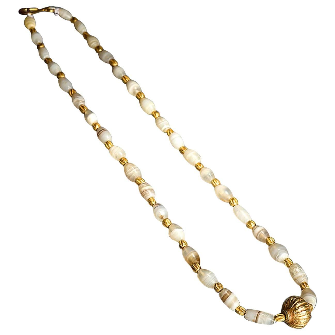 Ancient Greek Gold and Agate Beads Necklace For Sale