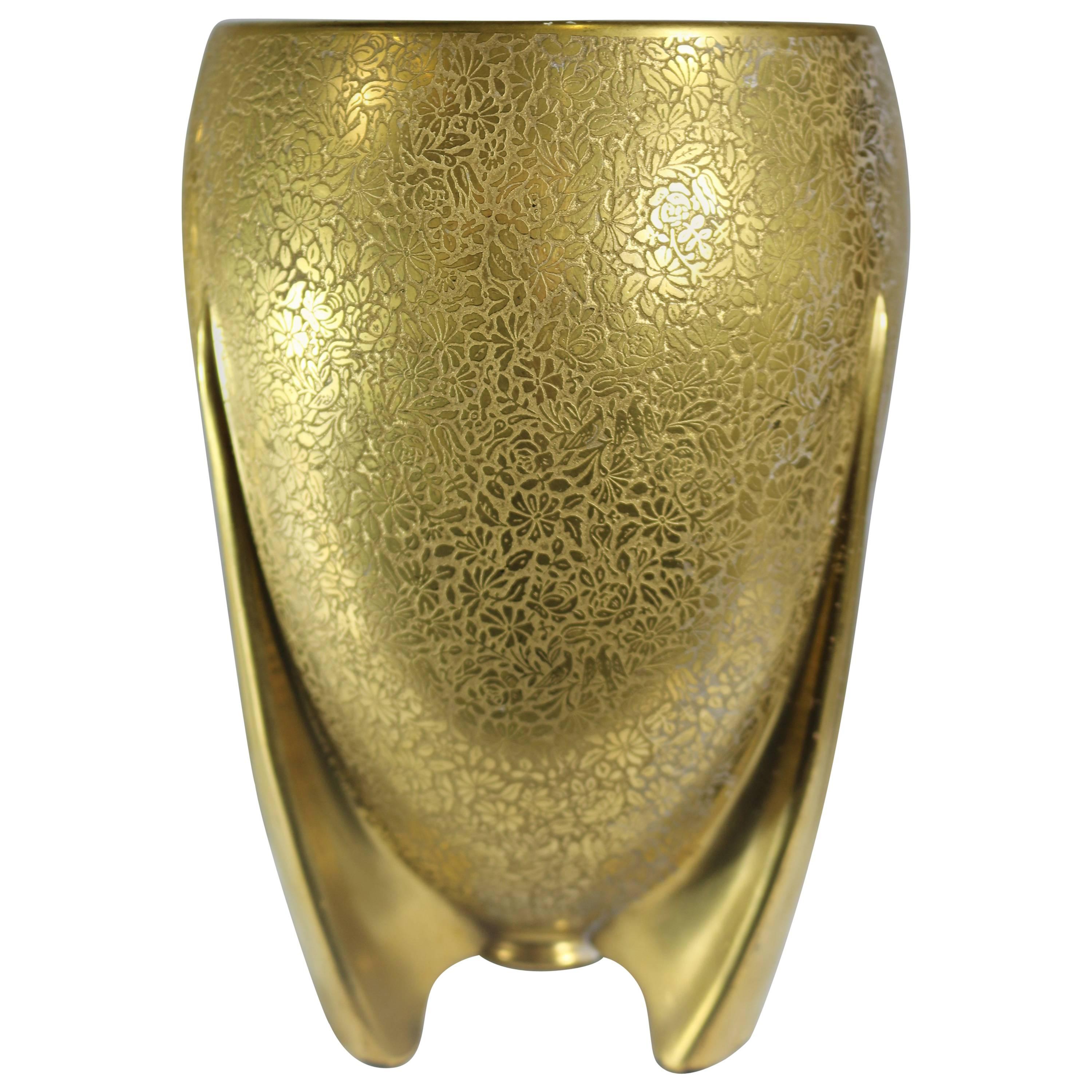 1950s Art Deco Gold Encrusted Porcelain Vase, Egyptian Style, Provenance