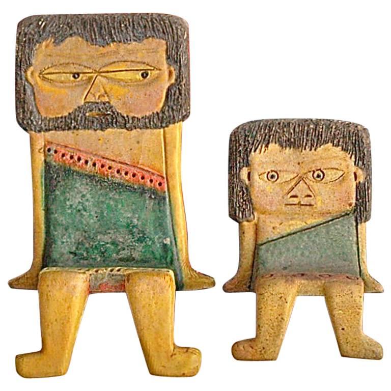 Marcello Fantoni Ceramic Caveman Shelf-Sitters for Raymor, circa 1960s, Italy For Sale