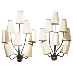 Pair of Jean Royère Eight Stem Painted Wrought Iron Wall Sconces Lamps 8