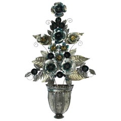 Mexican Hanging Tin Floral Decorative Urn