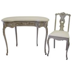 Vintage Painted French Louis XV Style Vanity with Vanity Chair