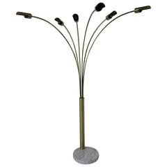 Italian Brushed Brass and Marble Arc Floor Lamp in the Style of Angelo Lelli 6