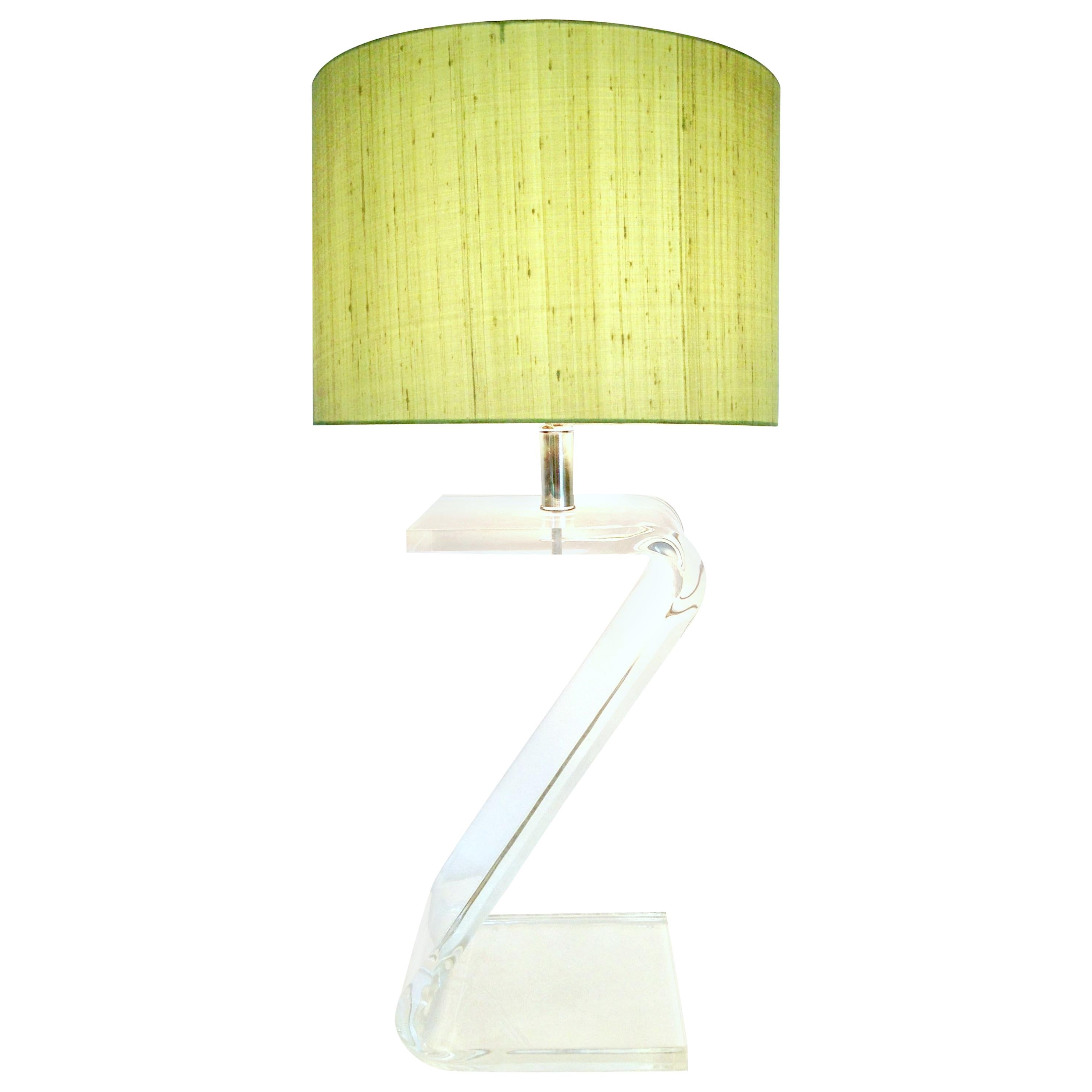 20th Century Lucite Slab "Z"  & Chrome Side Table Lamp For Sale