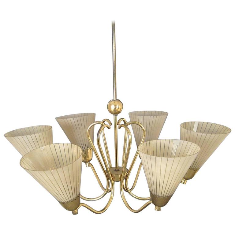 Beautiful MidCentury Brass Chandelier For Sale at 1stDibs