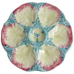 19th Majolica Pink & Blue Oyster Plate Gien
