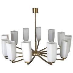 Kaiser Leuchten Twelve-Arm Brass Chandelier with Opaline Glass Shades 10