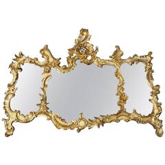 French Rococo Style Gilt Gesso Foliate Triptych Overmantel Mirror