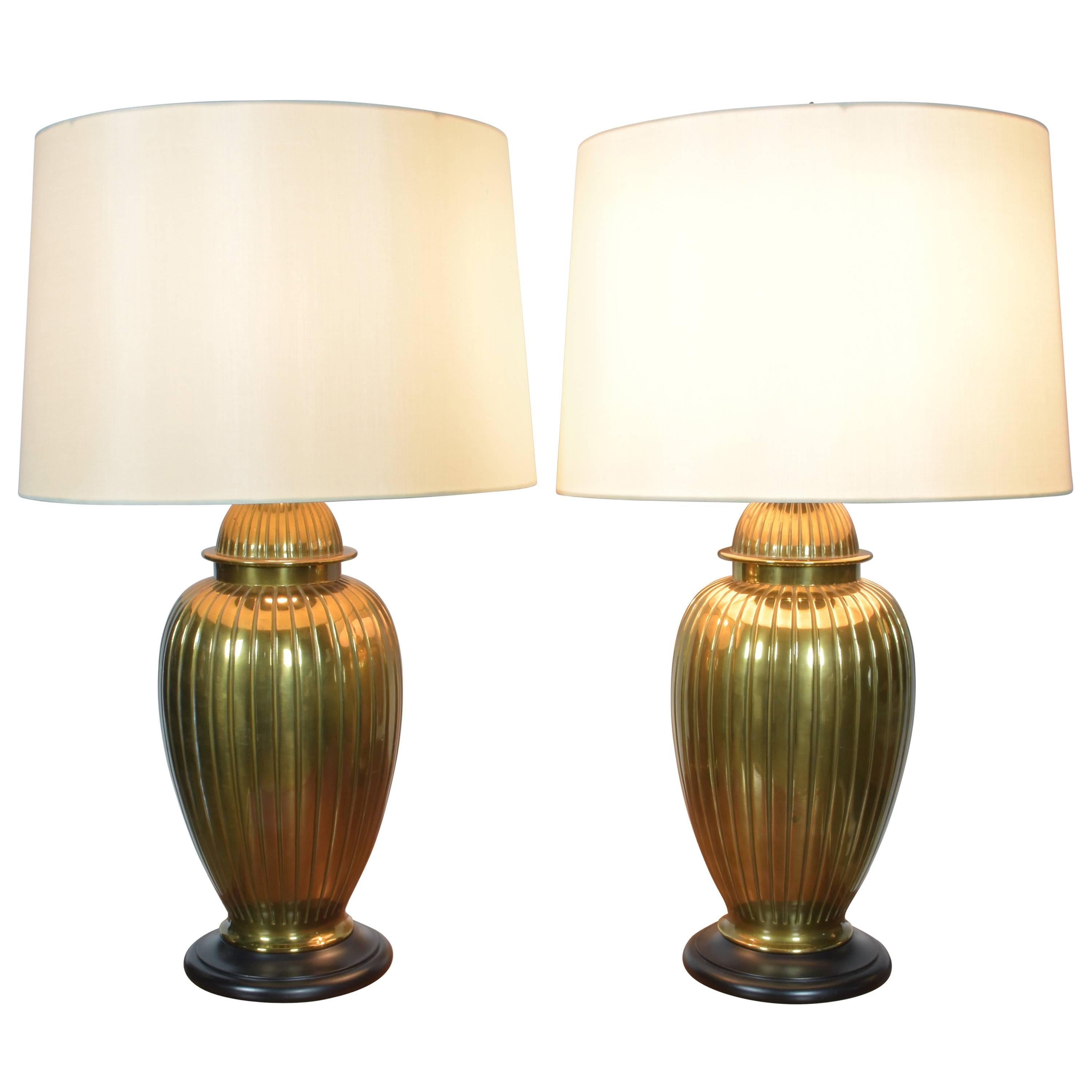 Pair of Brass Urn Form Lamps For Sale