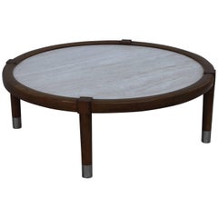 Edward Wormley Style Travertine Top Coffee Table