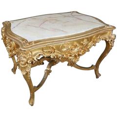 Continental Rococo Marble-Top Figural Giltwood and Gesso Large Centre Table