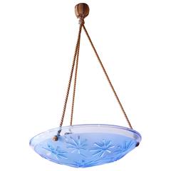 French Art Deco Blue Glass Pendant Fixture 8