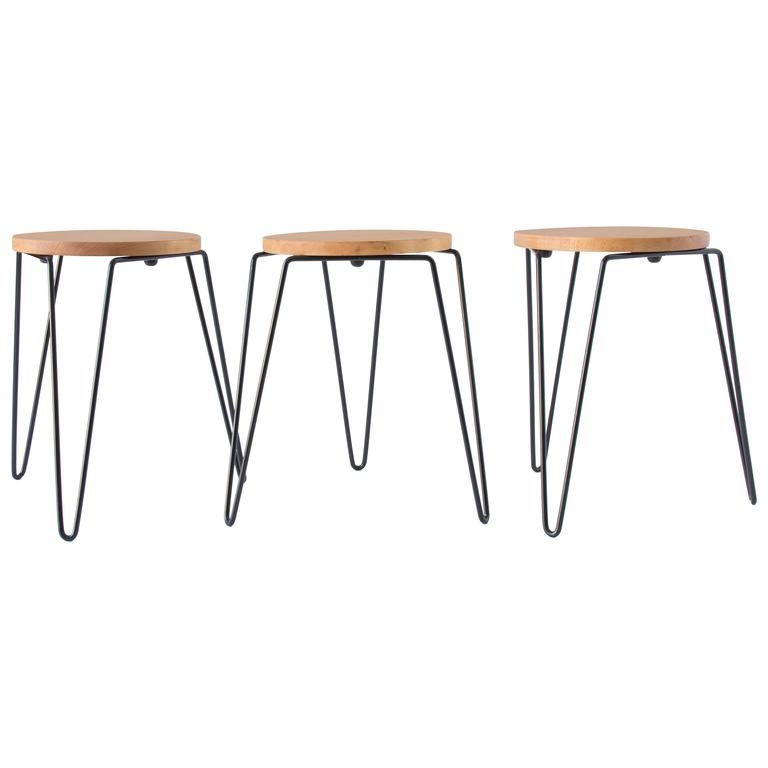 Three Knoll No. 75 Stools with Wrought Iron Legs at 1stDibs