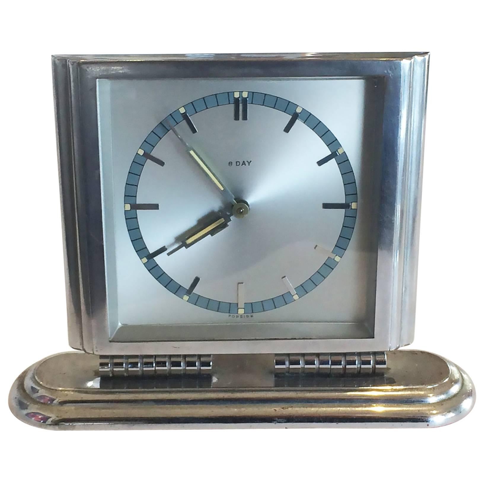 Art Deco French Chrome Desk Clock