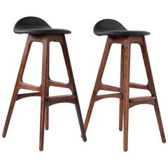 Pair of Rosewood and Leather Bar Stools by Erik Buch for O.D. Møbler