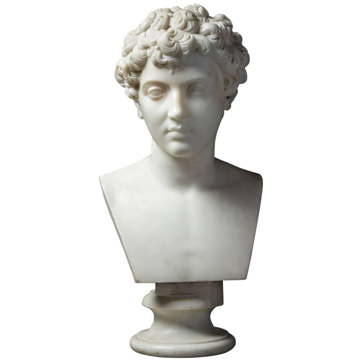 Classical Revival Marble Bust of a Young Marcus Aurelius For Sale