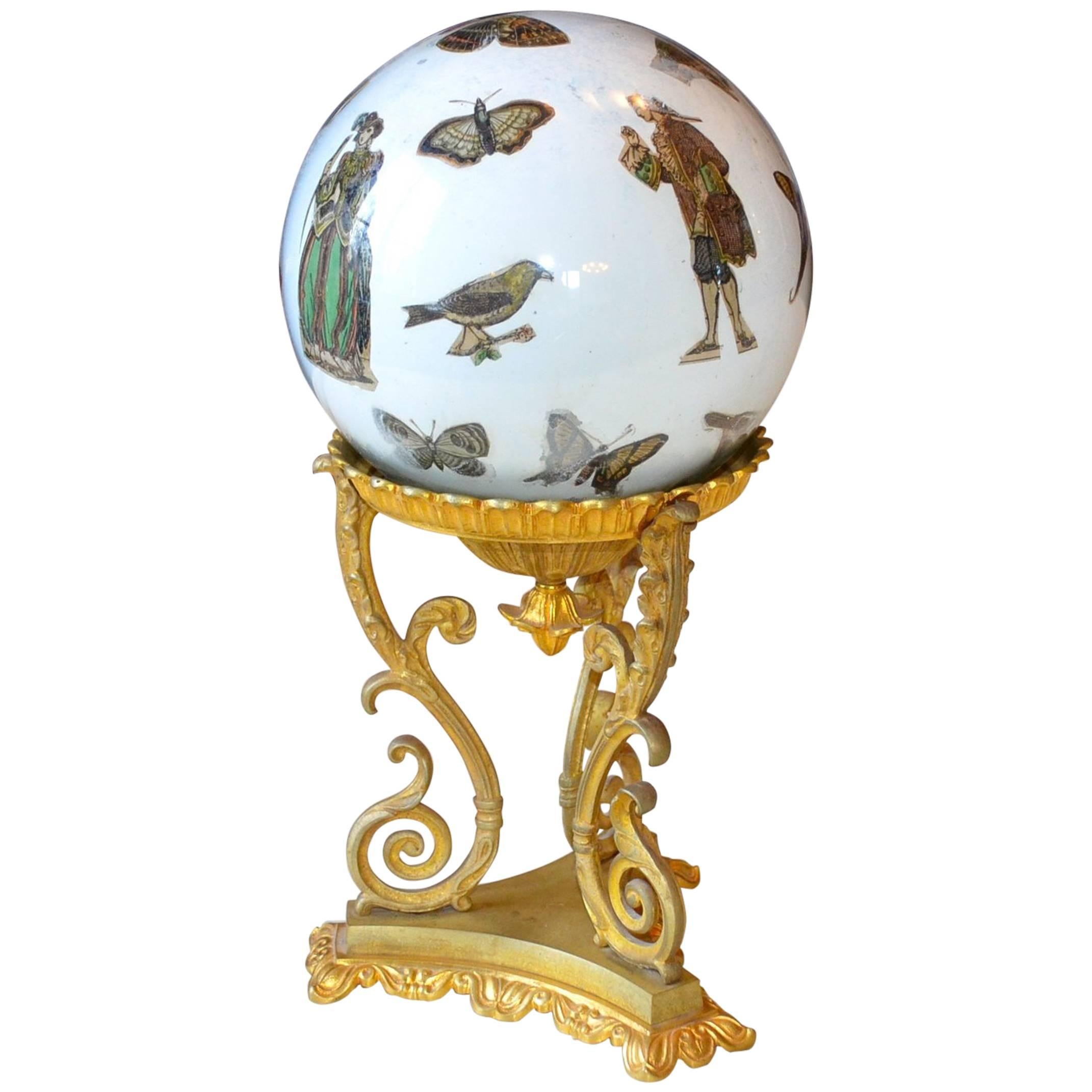 Decorative Glass Globe on a Gilded Bronze Stand, France 19th Century For Sale