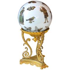 Antique Decorative Glass Globe on a Gilded Bronze Stand, France 19th Century