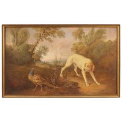 Retro 20th Century Italian Painting "Hunting Dog with Pheasant"