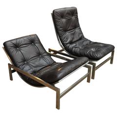 Pair of Leather and Iron Lounge Chairs by Guy Lefevre, 1970s 4