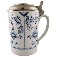 Vintage Royal Copenhagen Blue Fluted Plain, Rare Mug with Pewter Mounting, Oversized