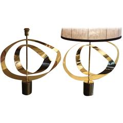 Vintage Pair of 1970s Italian Adjustable Brass Ellipses Table Lamps
