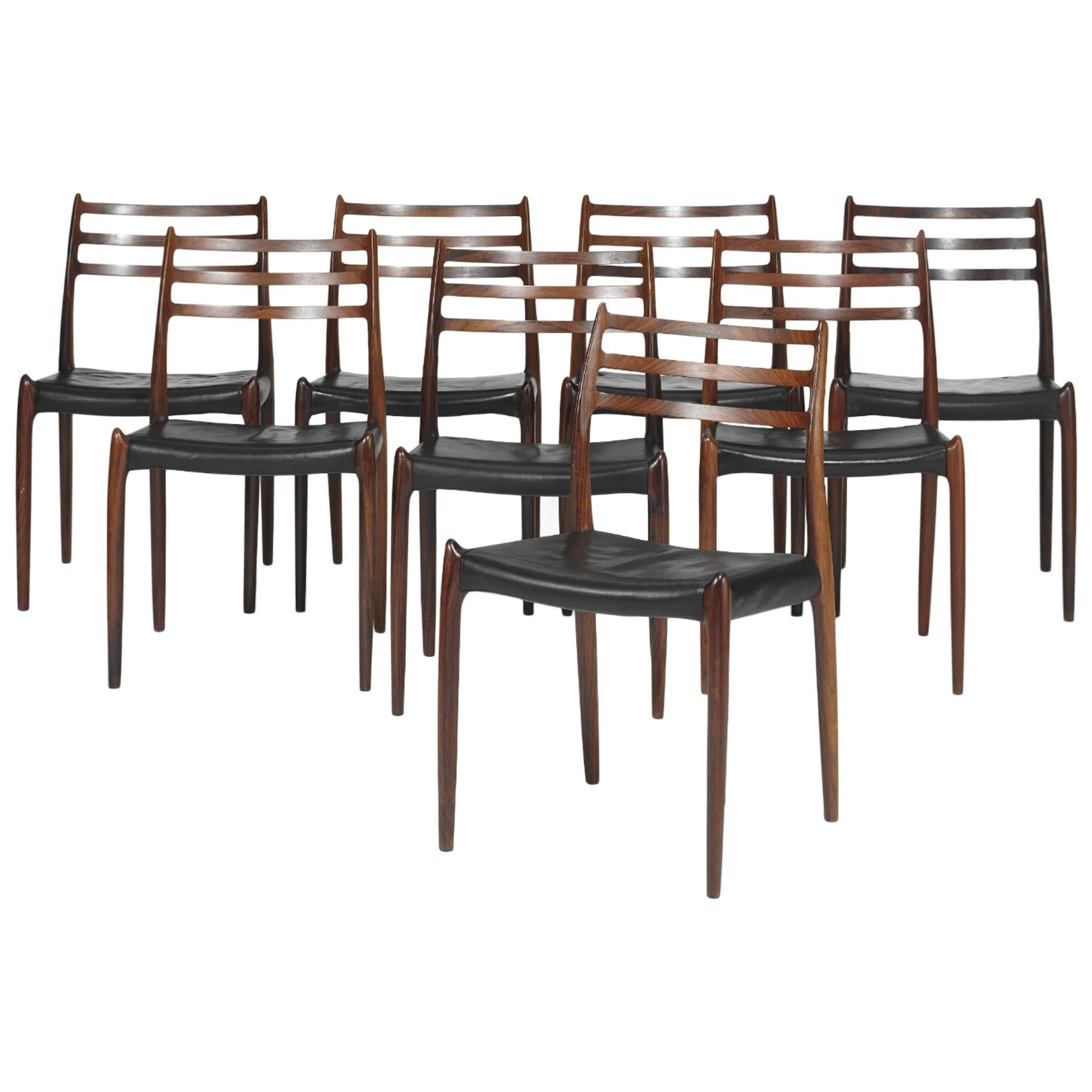 Set of Eight Model 78 Rosewood Chairs by Niels O. Møller, Denmark, 1960s