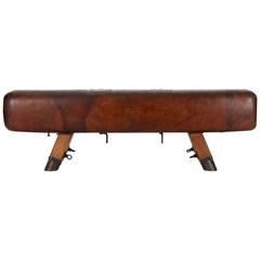 Vintage Leather Pommel Horse and Bench, 1930s