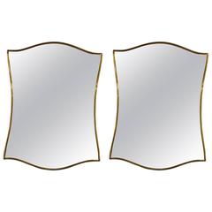 Beautiful Pair of Italian Brass Mirror Free-Form, circa 1960