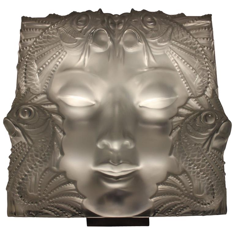 Lalique Frosted Crystal Woman Mask Lighted at 1stdibs