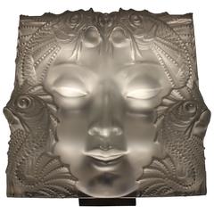 Lalique Frosted Crystal Woman Mask Lighted
