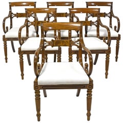 Set of Six Swedish Empire Armchairs in Mahogany, Upholstered Seats, circa 1825