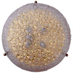 Huge 20" Textured Bubble Glass & Brass Flush Mount Light by Hillebrand, Germany 10