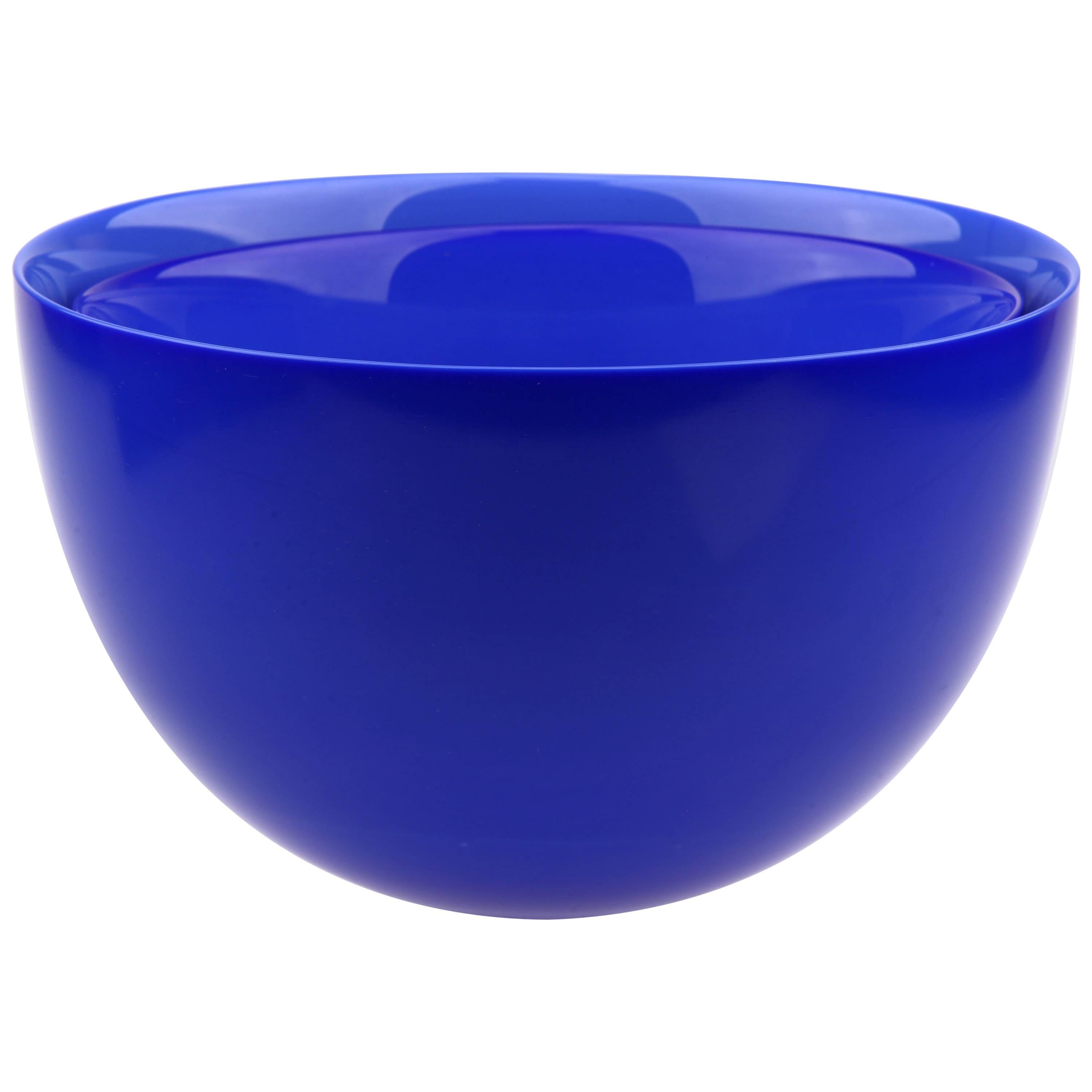 Orrefors Blue Large and Extra Large Bowl Designed by Sven Palmqvist 1950s-1960s For Sale