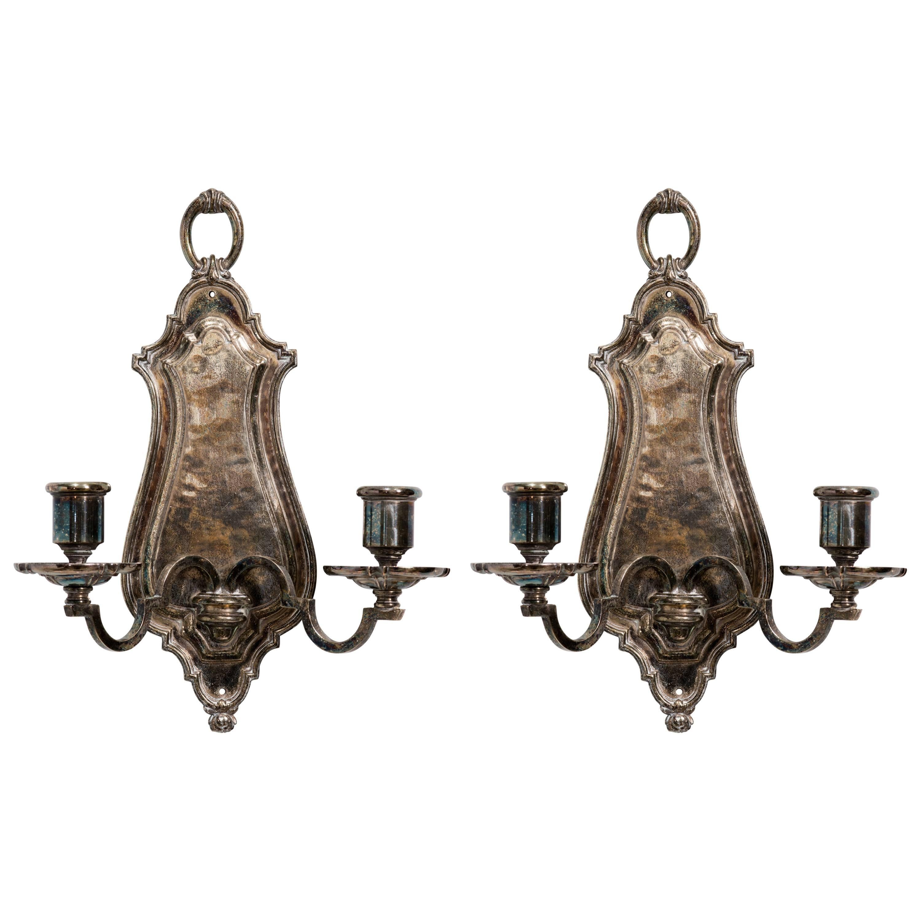 Pair of Silver plated Wall Sconces by E.F. Caldwell