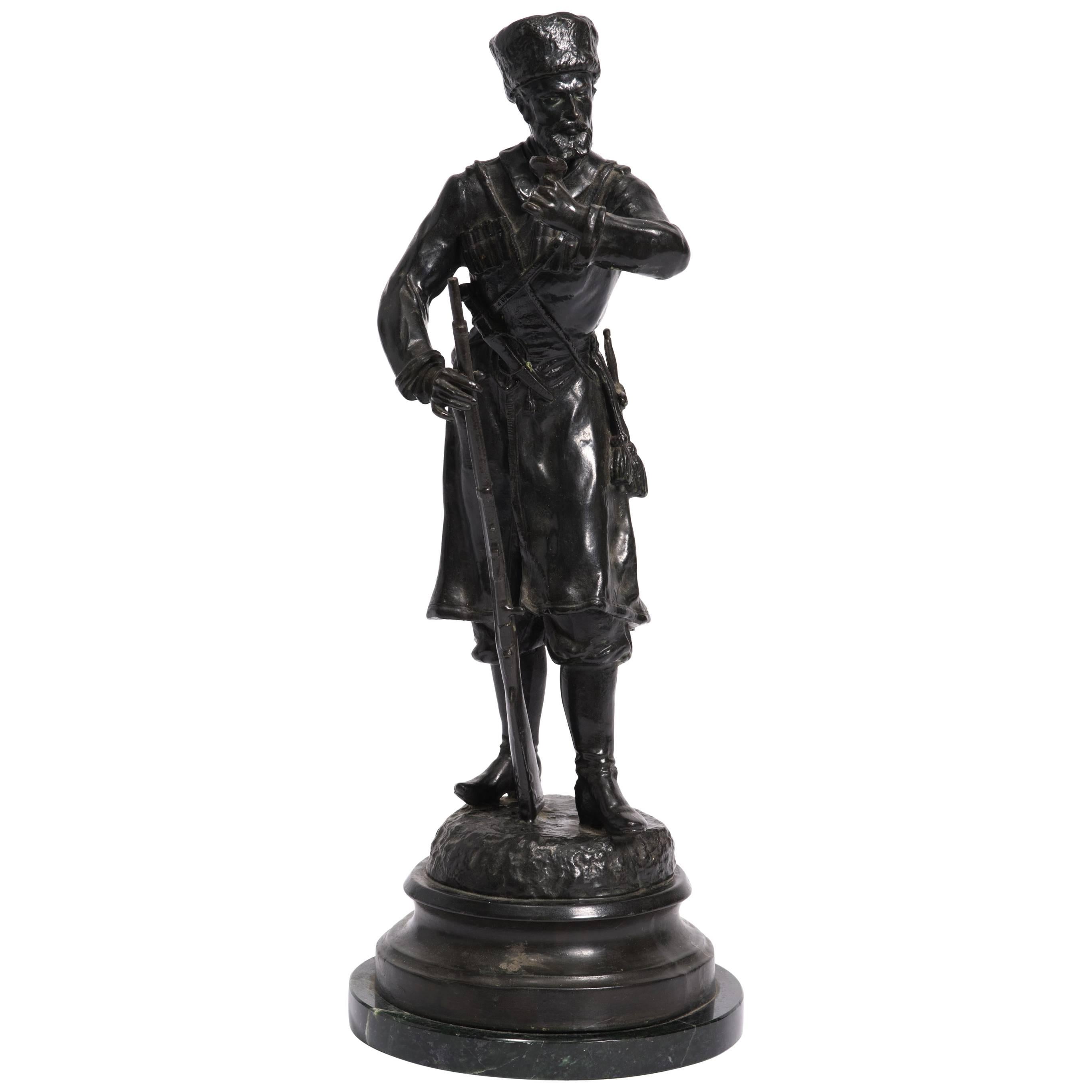 Russian Bronze Cossack Figure Statue For Sale