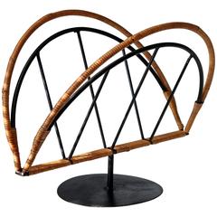 Arthur Umanoff for Raymor Steel and Rattan Magazine Stand Rack 1